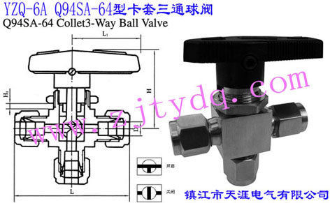 YZQ-6A Q94SA-64�Ϳ�����ͨ���yYZQ-6A Q94SA-64 Double Collet Three-way Ball Valve